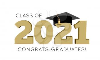 Graduation Class of 2021 with cap. 3d Vector illustration on white background