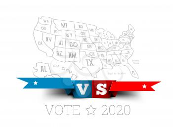 Presidential elections in the United States. Donald Trump vs. Joe Biden with map of America. Vector illustration on white background