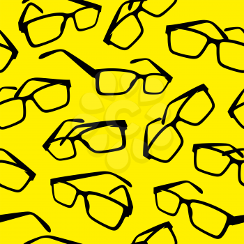 Creative seamless background with glasses. Abstract vector backdrop in black and yellow colors