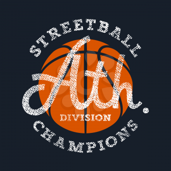Athletic T-shirt graphics / Sport Vintage Typography / Original graphic Tee / Textured lettering / Basketball Streetball Team Emblem