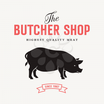 Vintage vector illustration with silhouette of pig for butcher shop and Farm Market