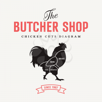 Chicken cuts diagram, vector illustration for butcher shop and Farm Market