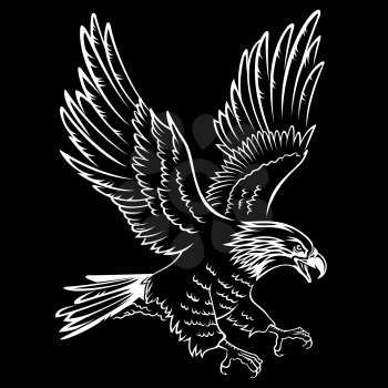 Bald Eagle silhouette isolated on black. This vector illustration can be used as a print on T-shirts, tattoo element or other uses