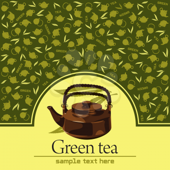 Label template with a ceramic teapot and inscription Green tea