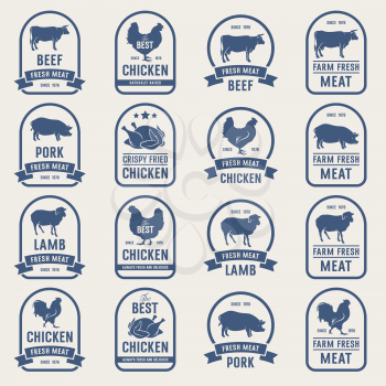 Set of vintage meat labels. Ideas for Farm Market and butcher shop
