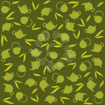 Vector background with teapots and inscription Green tea