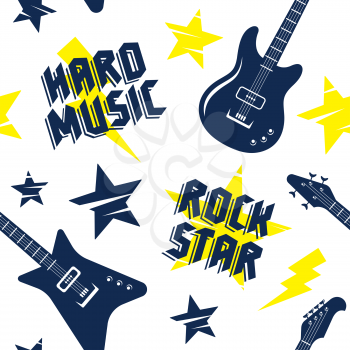 Rock music seamless pattern. Endless vector background with rock music attributes and symbols