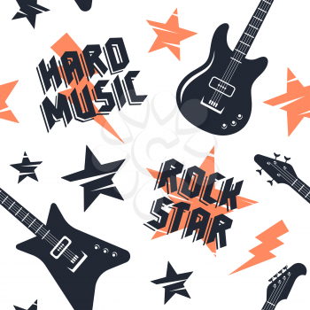 Rock music seamless pattern. Endless vector background on the theme of music
