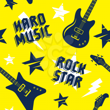 Rock music seamless pattern. Endless vector background with rock music attributes for babies t-shirt apparel design