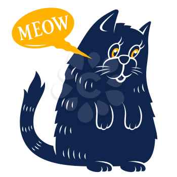 Cute cat talking meow. Vector illustration 