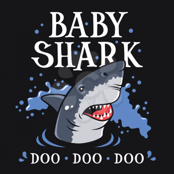 Shark vector illustration for kids t-shirt apparel design. Funny Graphic Tee