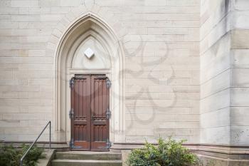Beautiful antique door, entrance to the Evangelical Church. Baden Baden, Germany.