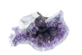Gemstone Amethyst, closeup, isolated on a white background. Minerals in Europe