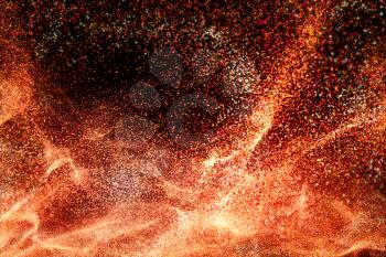 Red flowing particles, abstract background, 3d rendering. Computer digital drawing.