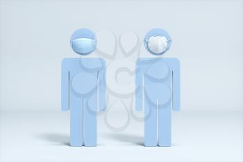 People wear masks with white background, 3d rendering. Computer digital drawing.