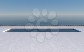 Empty ground with ocean background, 3d rendering. Computer digital drawing.