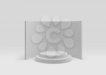 3D Geometric Studio Scene with Stage Podium, Empty Showroom Pedestal. Vector Visualization/Render of 3d Graphic – Vector