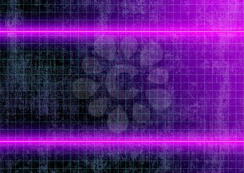 Cyberspace Futuristic Neon Lights and Grid Lines on the Dirty Wall, Technology 3D Glow Lines, Abstract Background Tomorrow Aesthetic Digital Style, Eps10 Vector Illustration - Vector