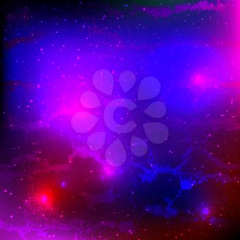 Creative Cosmic Background with 3D Glow Space. Conceptual Artistic Template with Elements and Symbols for Banners, Cards, Posters, Patterns, Journals, Magazine. Vector Illustration Art Design.
