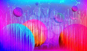 Retro Futuristic Cyberpunk Art Background with Abstract Planet, Technology 80s Cyber Style, Retrowave Bright  Banner, Retro wave Neon Space with Cyber Punk Aesthetics, Vector Illustration Art Design