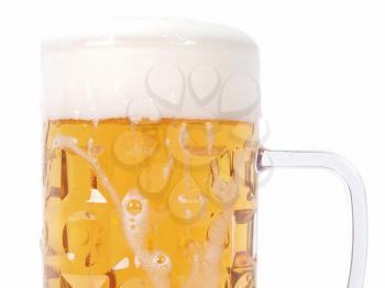 Large German bierkrug beer mug tankard glass, half litre, one pint of Lager - isolated over white background