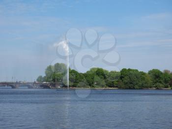 Alster Fountain at Binnenalster (meaning Inner Alster lake) in Hamburg, Germany