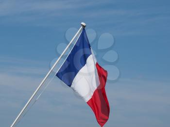 the French national flag of France, Europe over blue sky