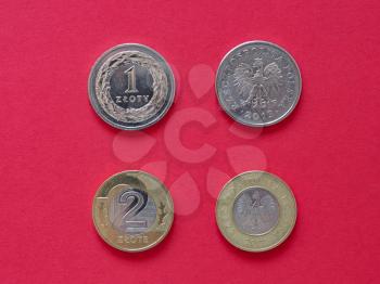 One and Two Polish Zloty coins money (PLN), currency of Poland