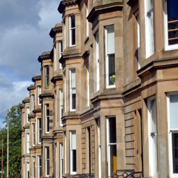 A row of terraced houses in Glasgow West End, Scotland