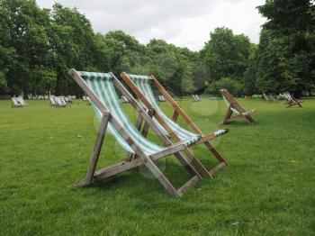 deckchairs in a park in London city centre