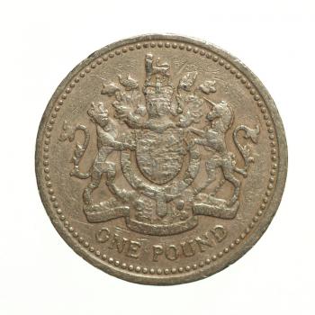 Pound coin - 1 Pound currency of the United Kingdom isolated over white background