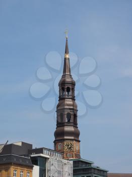 Steeple of St Katharinen (St Catherine) lutheran church in Hamburg, Germany