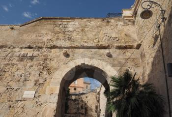 Porta dei Due Leoni (meaning Two Lions Gate) in Castello quarter in Cagliari, Italy