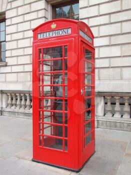 Traditional red telephone box in London UK