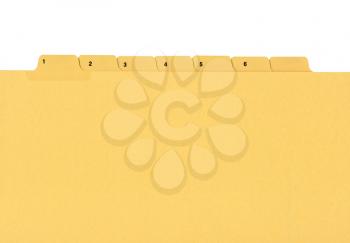 A coloured file folder with numbered tag
