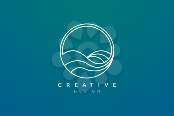 Ocean waves in a circle. Minimalistic and simple vector design