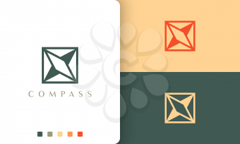 navigation or adventure logo vector design with simple and unique compass shape