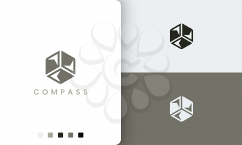 trip or adventure logo with a simple and modern compass hexagon vector shape