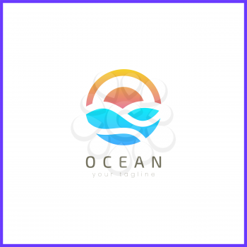 Beach logo design with sun. simple and modern style with abstract shape