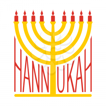 Hanukkah logo Menorah emblem for Jewish holiday. Traditional religious candelabrum. Israel is celebration. Vector illustration
