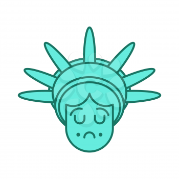 Statue of Liberty face emoji. Sightseeing America. sad head of sculpture of United States. sorrowful Avatar New York. American symbol of freedom.
