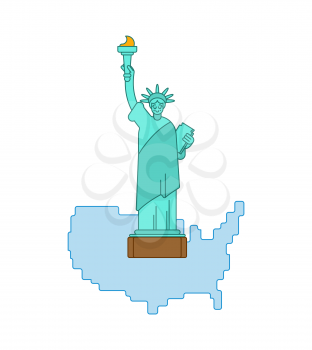 Statue of Liberty and map United States. Landmark America. USA Sculpture New York. American symbol of freedom