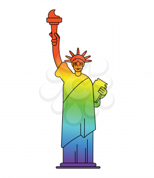 Statue of Liberty colors of LGBT flag. Landmark America in gay sign. USA Sculpture New York. American symbol of freedom
