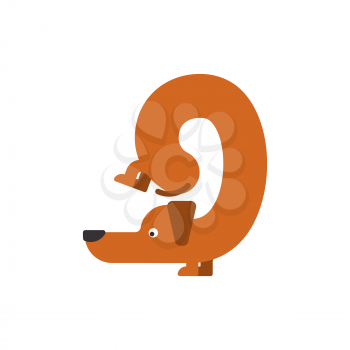 Figure 9 dog. Dachshund font nine. Home pet ABC symbol. Home animal An Alphabet Sign
