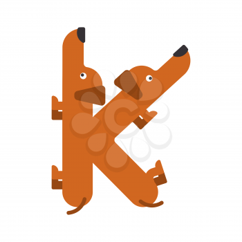 Letter K is dog. pet font. Dachshund alphabet. Lettering home animal