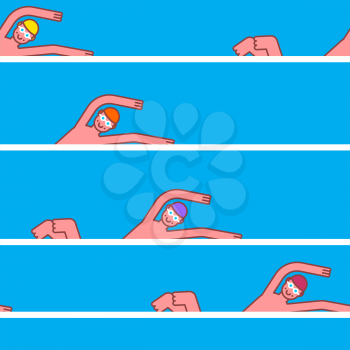 Swimmer in pool competition pattern. Athlete swims in water tournament background
