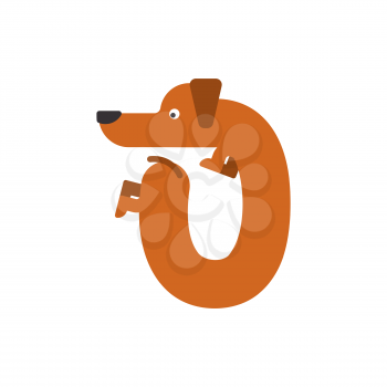 Figure 0 dog. Dachshund font zero. Home pet ABC symbol. Home animal An Alphabet Sign
