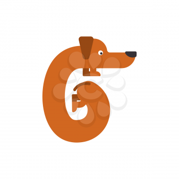 Figure 6 dog. Dachshund font six. Home pet ABC symbol. Home animal An Alphabet Sign
