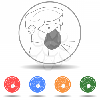 Man Coughing with face mask vector icon with isolated background