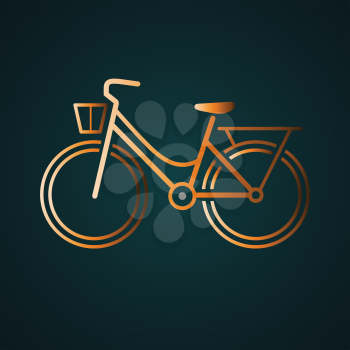 Woman bicycle icon vector logo. Gradient gold concept with dark background